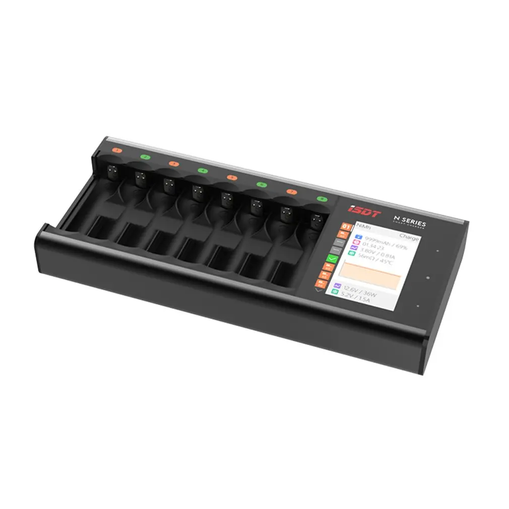 Cargador de bater&iacute;a Universal ISDT N8 con pantalla LCD, pilas recargables AA AAA li-lon, cargador de bater&iacute;a r&aacute;pido de 8 ranuras, ni-cd, LiFePO4-0