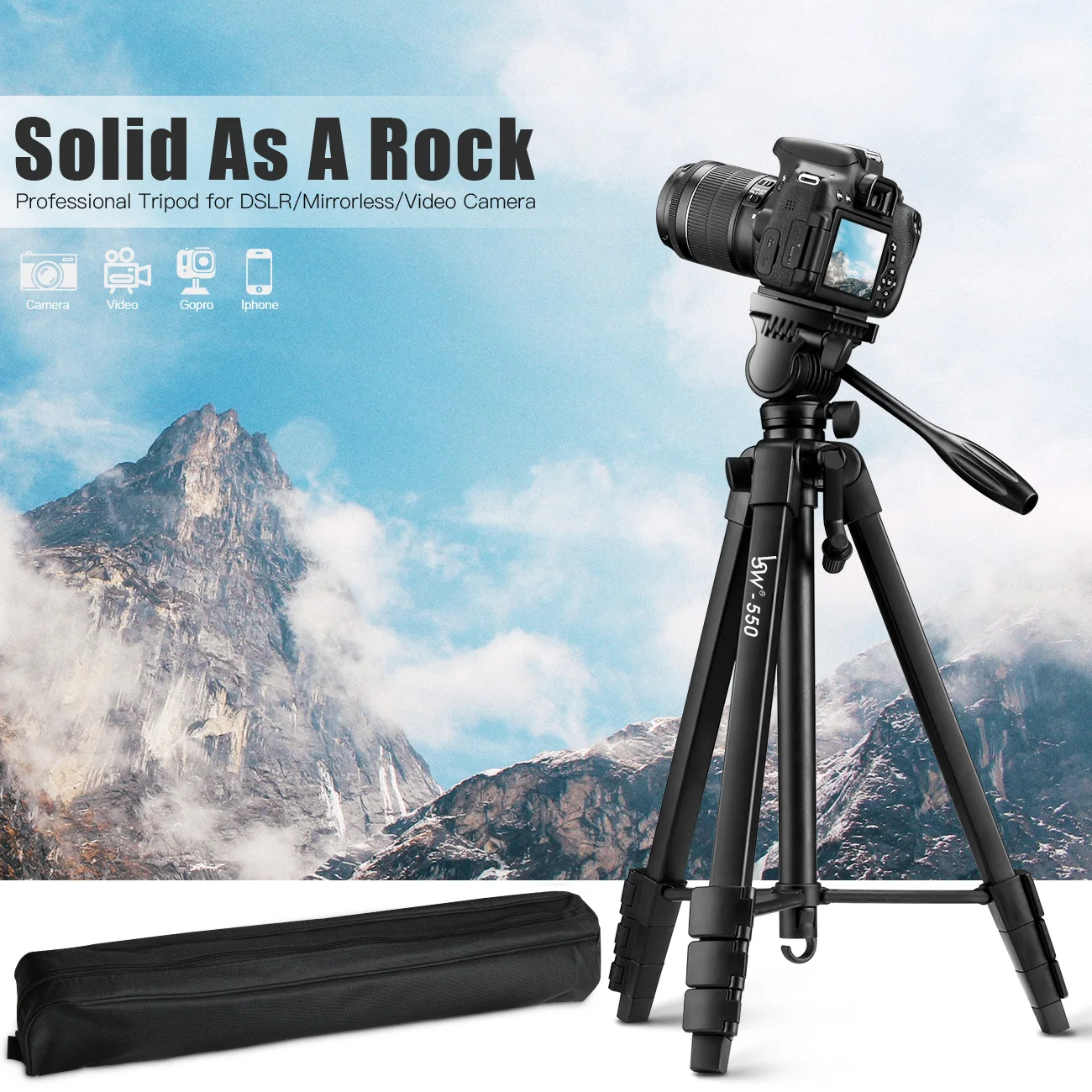 Штатив для камеры 150 см/60 дюймов DSLR с держателем телефона и дистанционным