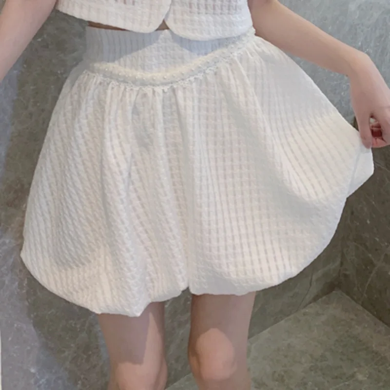 

Fashion Age-reducing Sweet Skirt Suits Puff Sleeve Top Women + High Waist Lantern Skirt Two-piece Set Ensemble Femme 2021 Summer