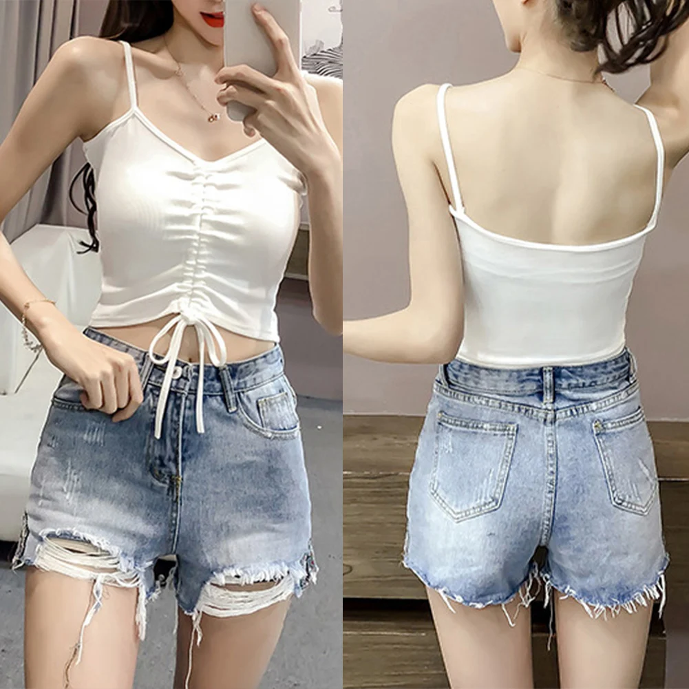 Пикантная Женская майка без рукавов с V образным вырезом и завязками спереди