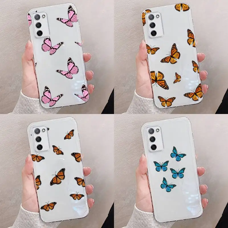 

Butterfly Glitter Leaves Phone Case Transparent For oppo RENO A 1 2 3 4 5 7 8 Z 2Z SE ACE PRO moible bag