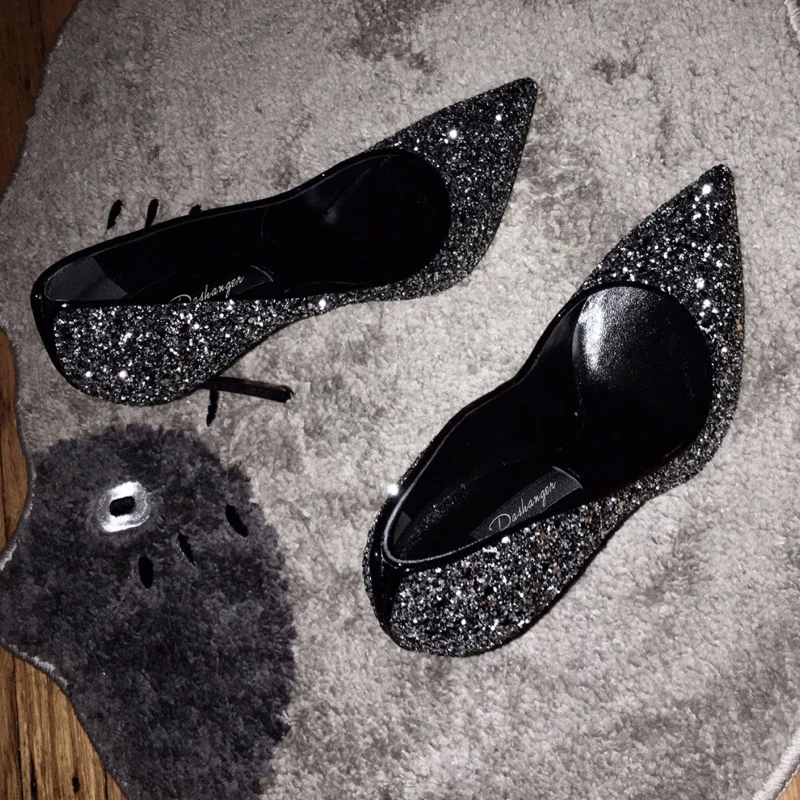 Туфли-лодочки UVRCOS свадебные с блестками заостренный носок высокий каблук модные