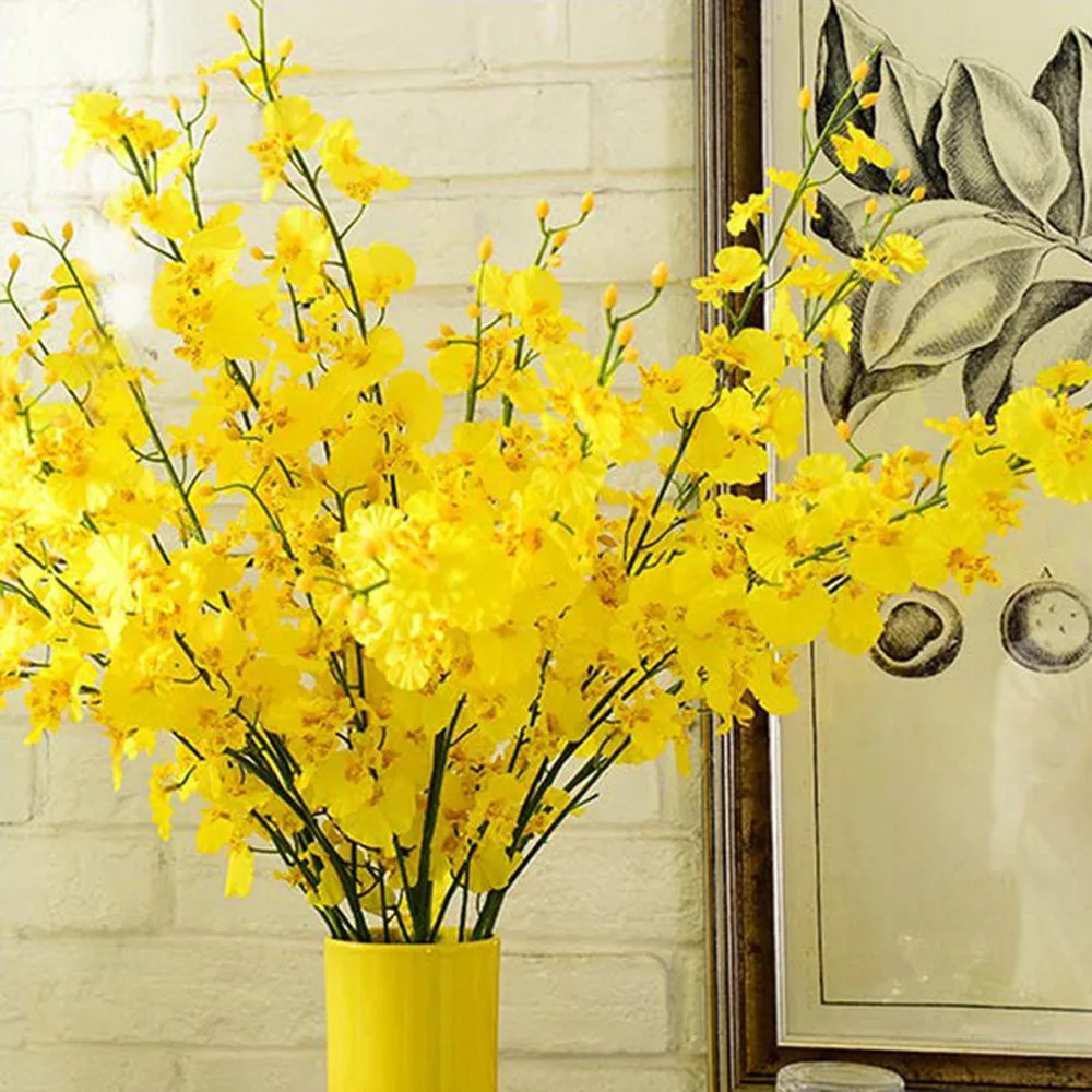 Yellow Artificial flowers Simulation Oncidium Orchid Phalaenopsis Flowers For Wedding Decor flores artificiales H5 | Дом и сад