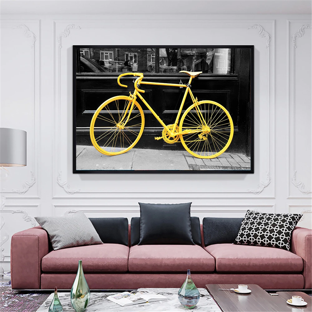 Картина на холсте пляжный мост Красный Зонт Черный Белый велосипед мотоцикл