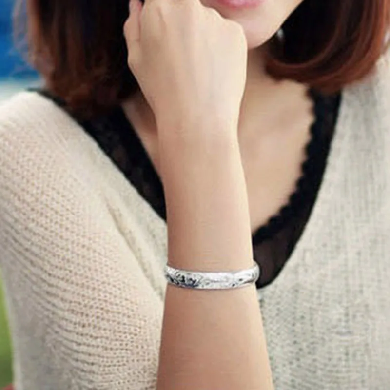 

MEYRROYU 925 Sterling Silver Simple Fashion Retro Thai Silver Open Bangle Ladies Fashion All-Match Jewelry Gifts Wholesale