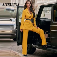 Sitruuna женский Шикарный Желтый Блейзер двубортный с длинным