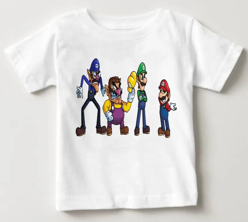white T-shirt Одежда для малышей Лидер продаж, Детская футболка с принтом «Братья Супер Марио» летняя модная одежда с короткими рукавами для маленьких мальчиков и девочек - Цвет: white T-shirt