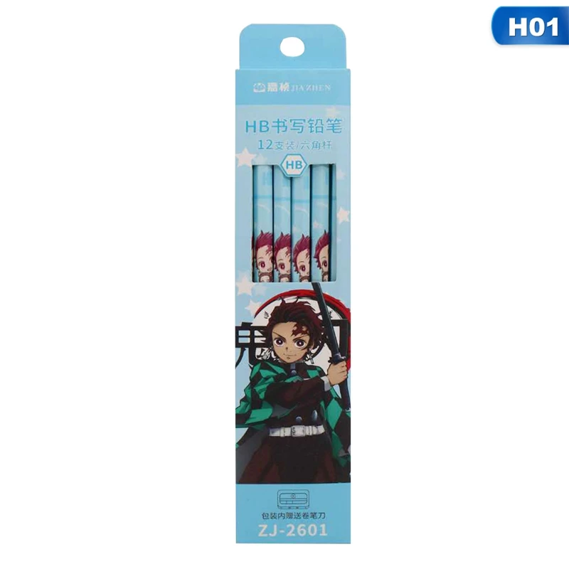 

12Pc Anime Demon Slayer Kimetsu No Yaiba Kamado Tanjirou Nezuko Wooden Pencil sketch Drawing Pencils Stationery gift HB Standard