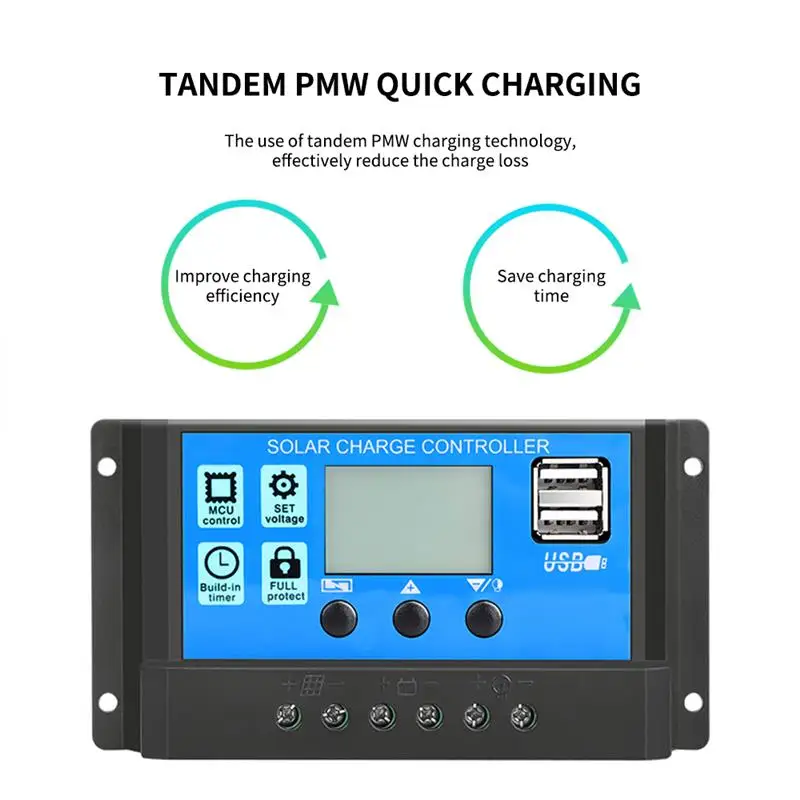 30A/10A 12V 24V Солнечный Контроллер заряда режимы Auto PWM 5V Выход регулятор