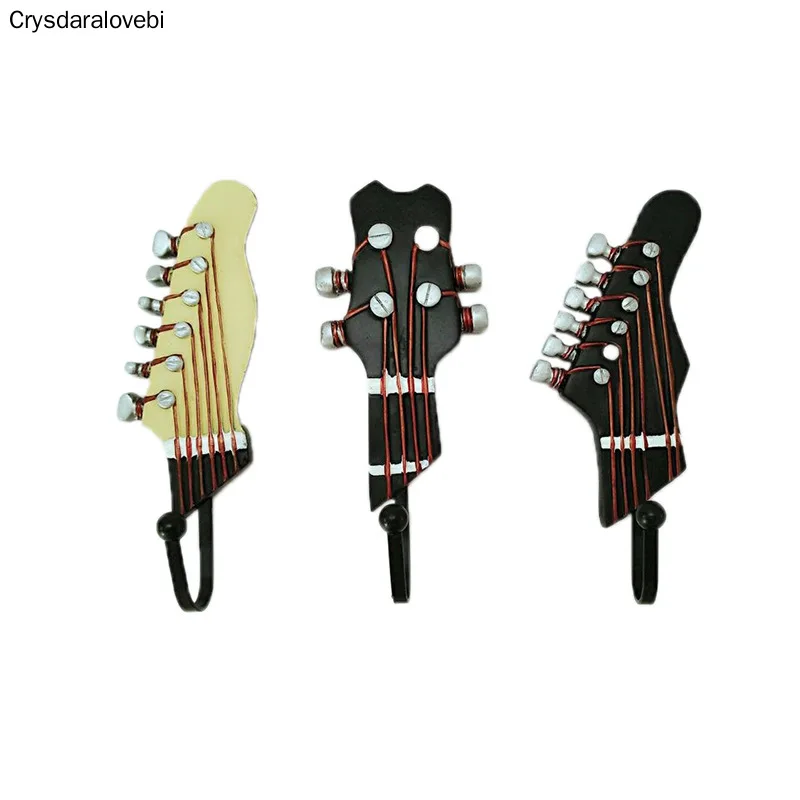 

Retro 3 PCS/Set Guitar Head Resin Hooks Clothes Hat Keys Hanger Wall Mounted Hook Living Room Storage Rack Music Ornaments