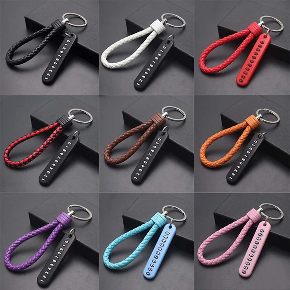 

DIY Anti-lost Phone Number Keychain Lanyard Keyring Car Key Chain Leather Strap Car Key Ring