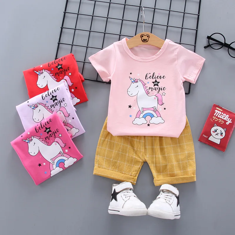 Комплекты одежды для маленьких девочек летние хлопковые топы новорожденных +