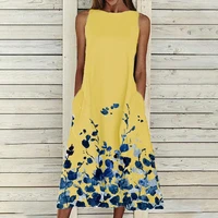 dress printed clothes printed sleeveless pockets dress for banquet summer dress fashion dress