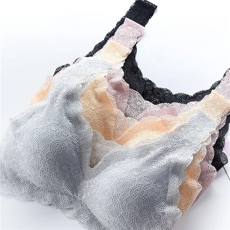 

Simple Solid Color Bras Ladies Seamless No Steel Ring Gather Sleep Bra Sports Underwear Sexy Lace Patchwork Bra For Female New