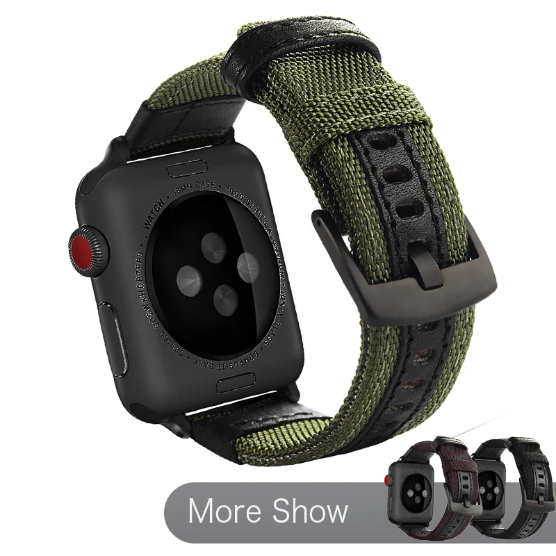

Sport Style Watch Band With Leather Strap For Apple Watch Series 6 5 4 40mm 44mm Bracelet iWatch Series 3 38mm 42mm Nylon Strap