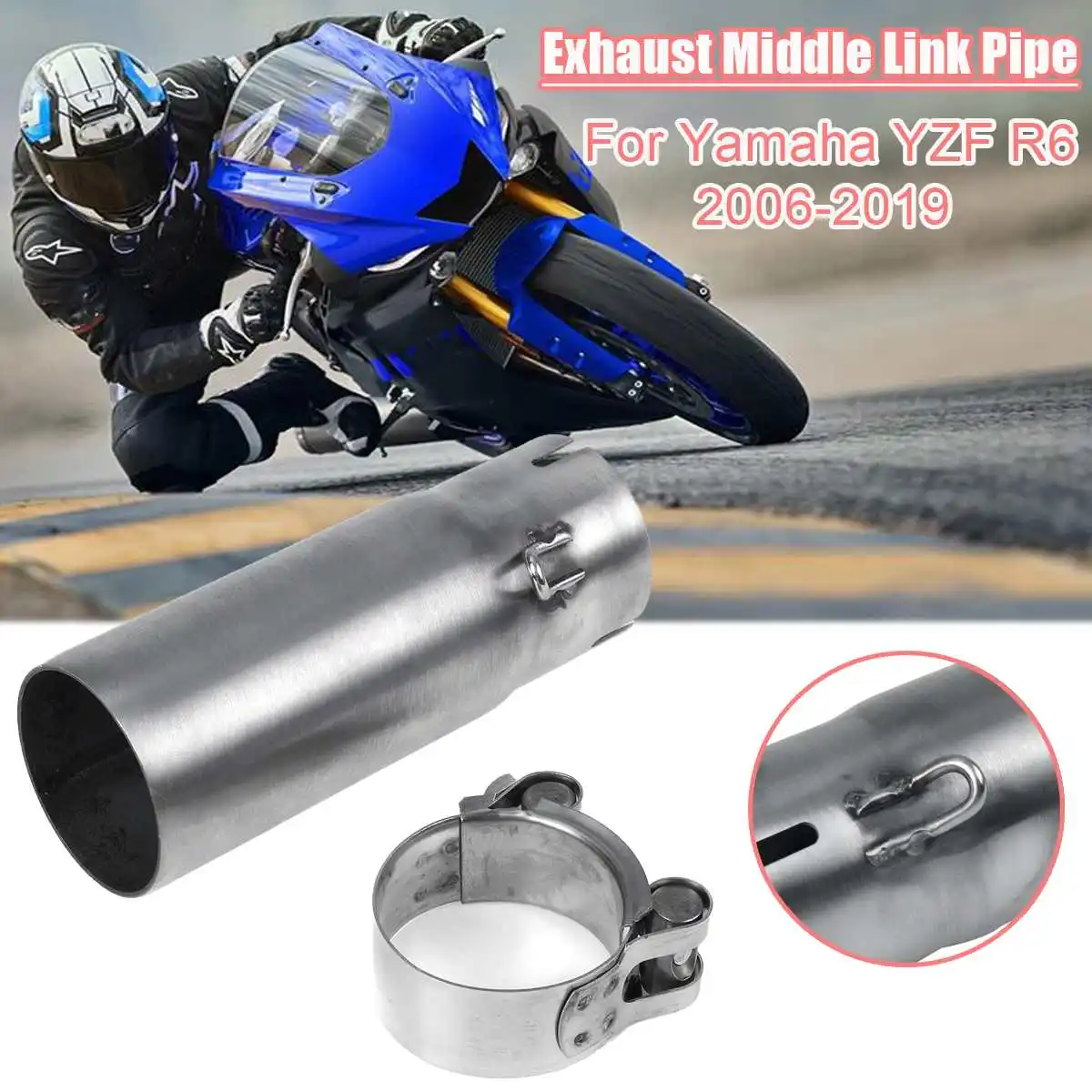 

Motorcycle Exhaust Middle Pipe Link Pipe Slip On Section Muffler Stainless Steel for motorcycle For Yamaha YZF R6 2006-2019