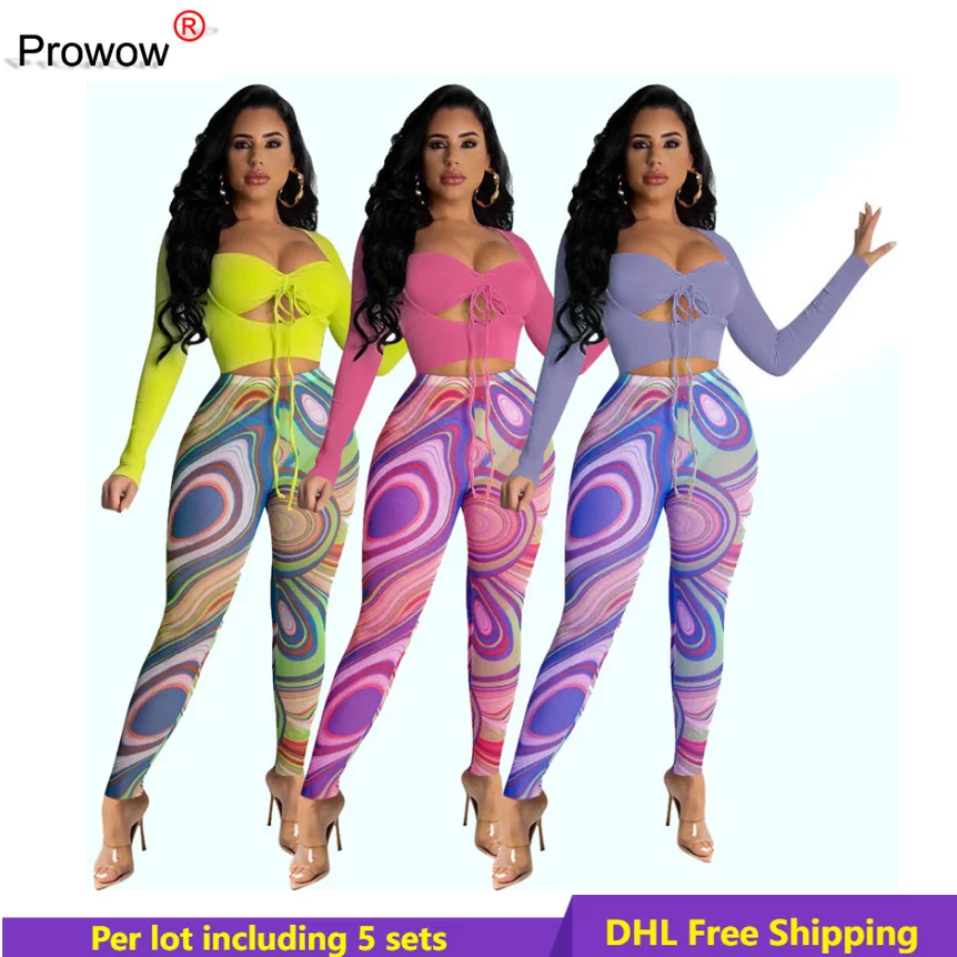 

Женский сетчатый комплект из двух предметов, привлекательный бандажный топ с вырезами и леггинсы с принтом, подходящий комплект, модная оде...