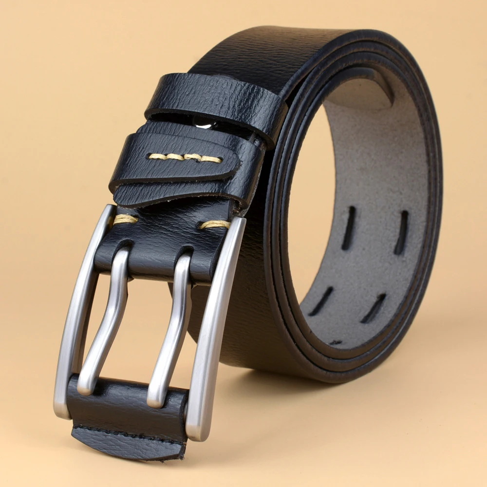 Мужской ремень из натуральной кожи с двойной пряжкой пояс коровьей для мужчин