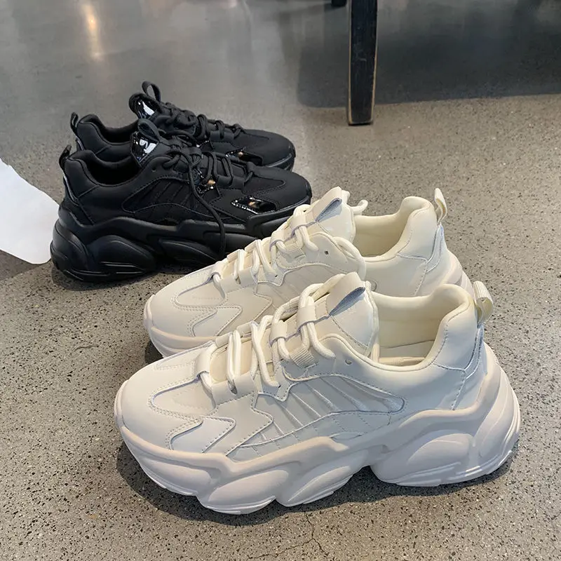 

2021 Women Chunky Sneakers Lace Up Ladies Platform Casual Comfort Shoes Women's Vulcanized Shoes Spring Women White Dad Shoes