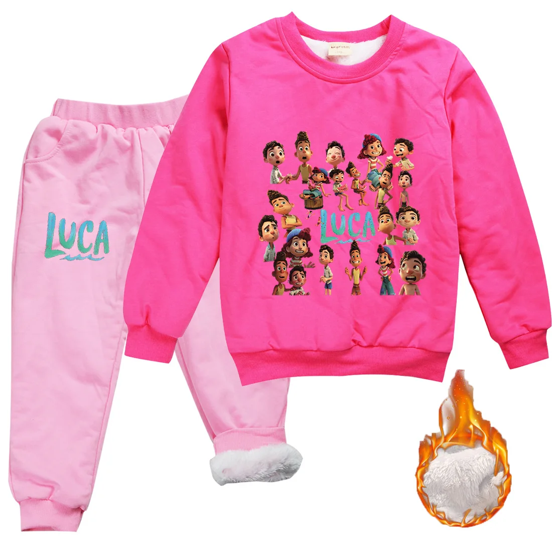 

2021 Baby Boys Velvet Outfits Children Sportswear Winter Catoon Luca Alberto Clothes Toddler Girl Warm Sweatshirt+Pants 2pcs Set