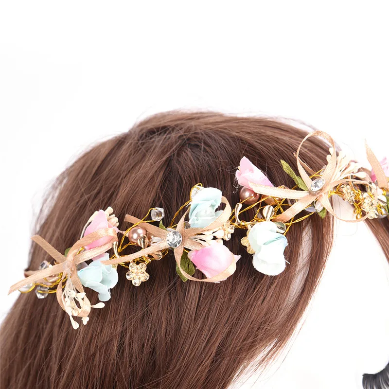 Wedding Wreath Girl Head Pearl Flower Crown Wire Bridal Hair Vine Headpiece Ornament For Women Girls Accessories |