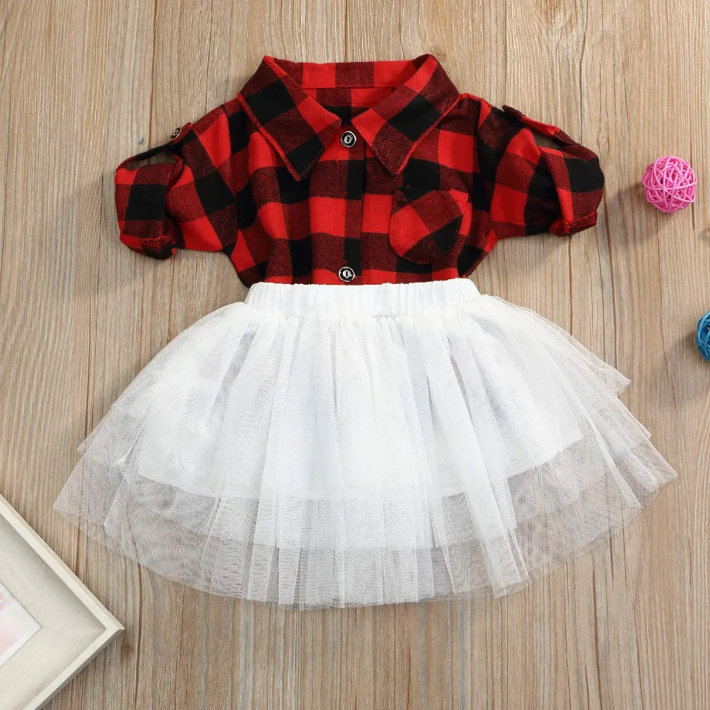 Комплект одежды из 2 предметов для маленьких девочек клетчатая фланелевая