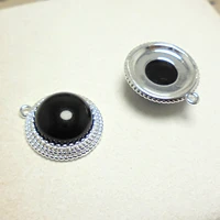 2pcs silver plated round brass pendant black natural stone faceted gemstone charm jewelry making 16 15x14 23mm