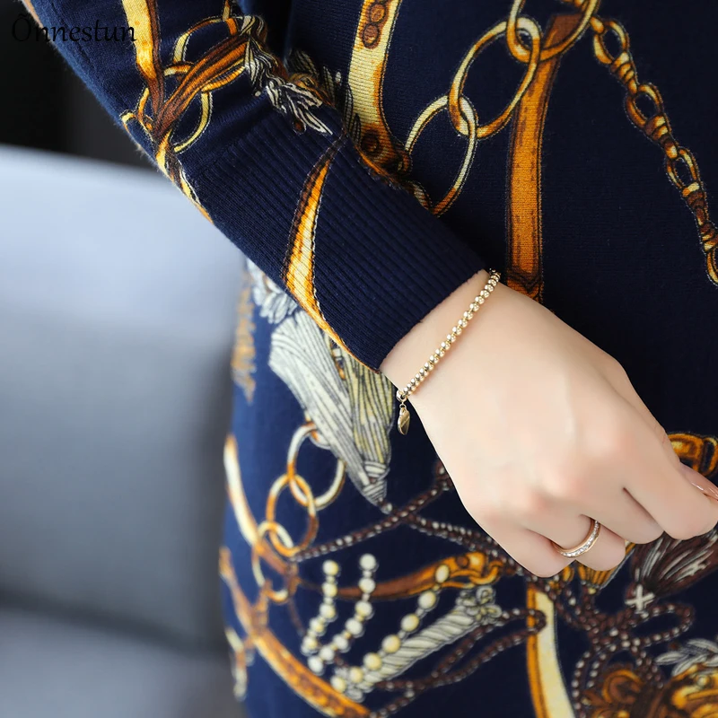 

Long Sweater Dress Autumn Fashion Long Sleeve Pullovers Print Knitwear Jumper Plus Size Soft Sweater Women