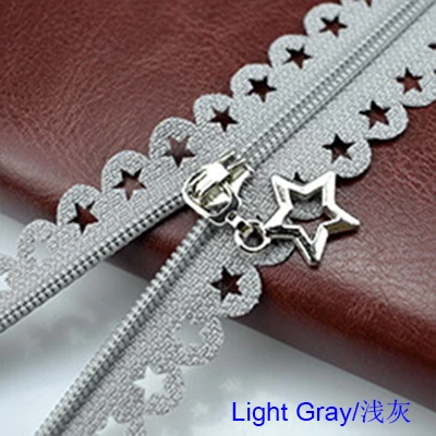 Light gray Zippers 2 шт./лот 25 см Звезды Кружева молнии для одежды декоративные молнии Швейные аксессуары ручной работы цвета молнии со звездами слайдер - Цвет: Light gray Zippers