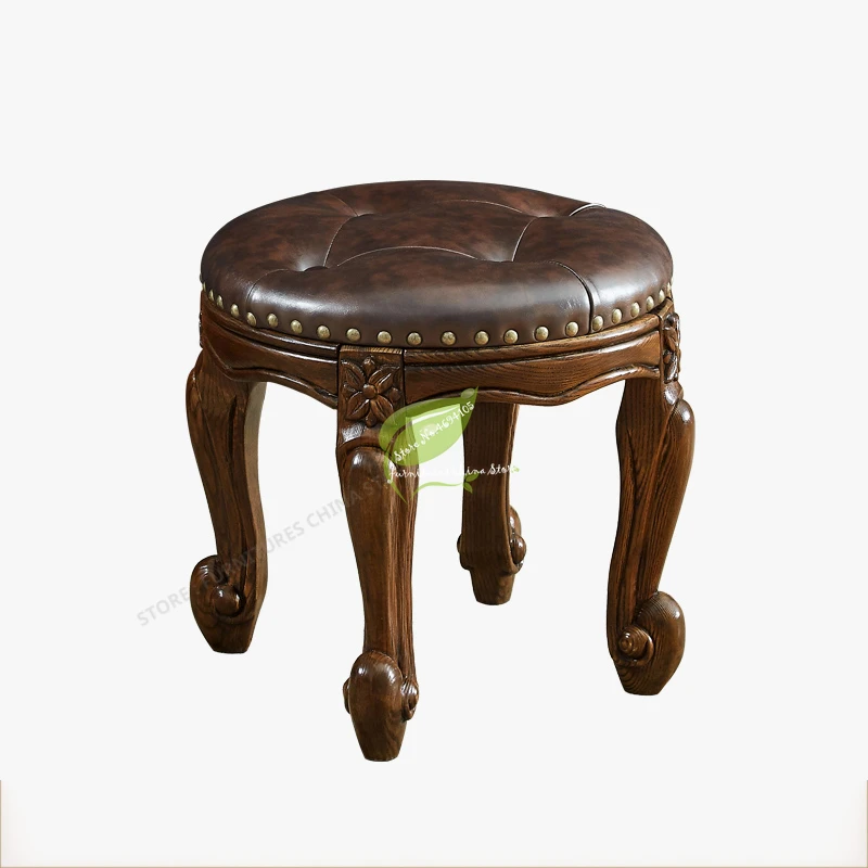 38%American Retro Solid Small Round Stool Cowhide Sofa Strong Bearing Capacity Household Tea Table Low Chair |