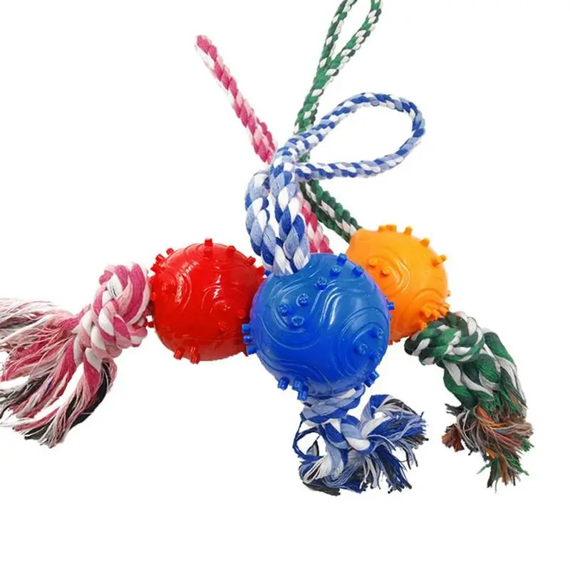 

1 Piece Funny Dog Toy Interactive Puppy Bite Resistant Toy Creative Cotton Rope Dog Chew Cleaning Teeth Toys With Rubber Ball