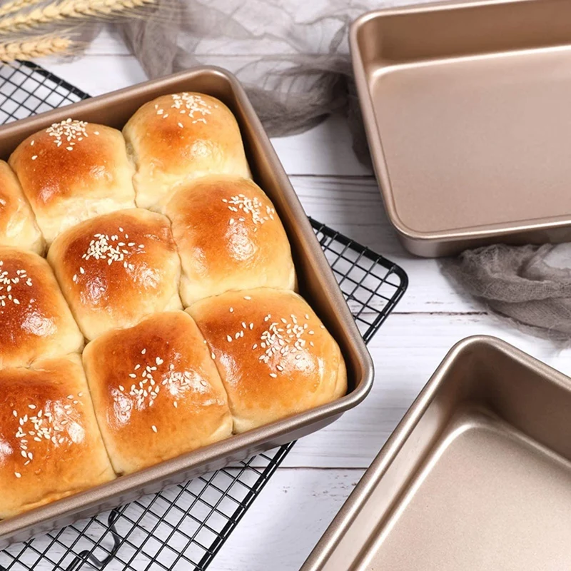 Deep Baking Pans Nonstick Set Cookie Sheet Pan Bakeware Rectangle Cake for Oven 3 Piece Gold |