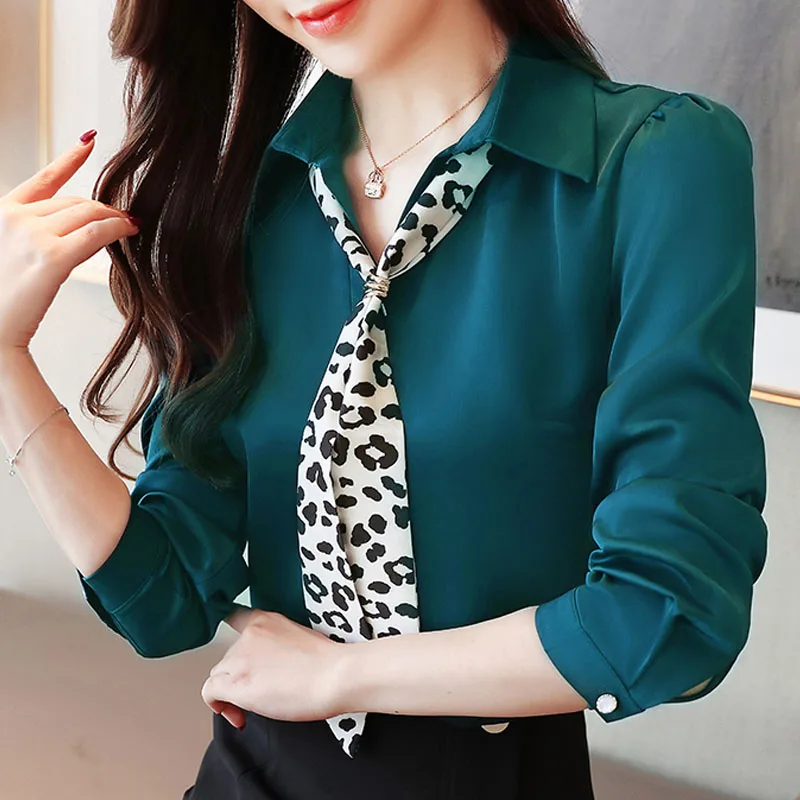 Женская шифоновая блузка на пуговицах белая рубашка с длинным рукавом и бантом в