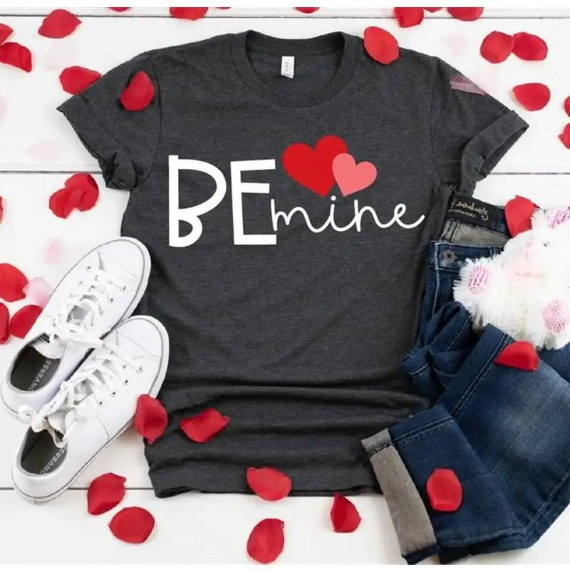 Женские футболки с графическим принтом Be Mine повседневные круглым вырезом и
