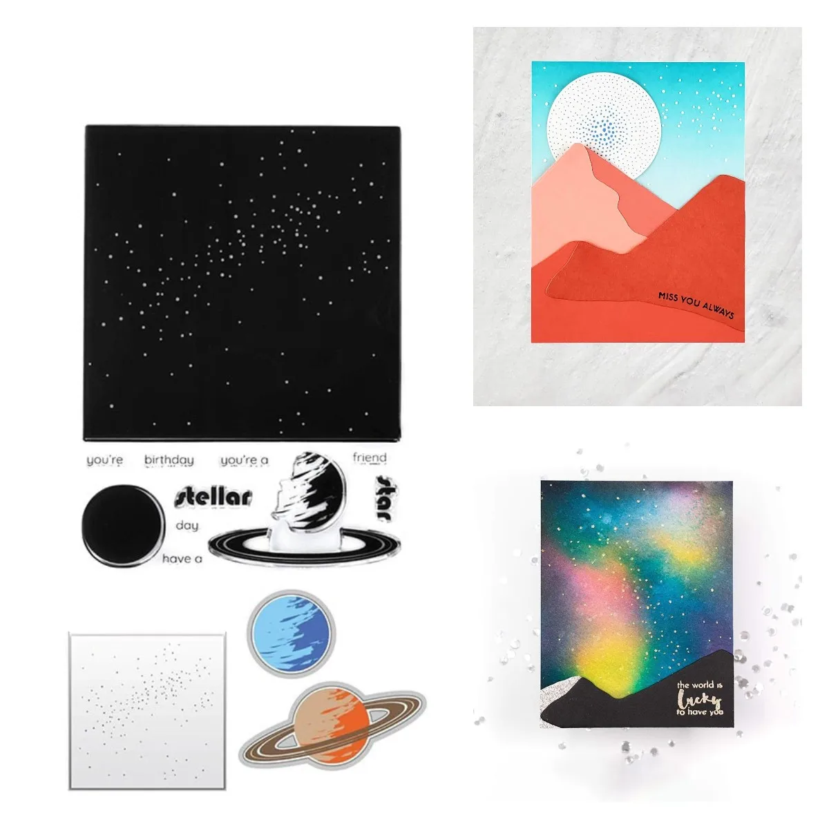 

Stellar Space Planet Metal Cutting Dies and Silicone Stamps Stencil for Scrapbooking Album Decoration Craft for DIY Greeting NEW