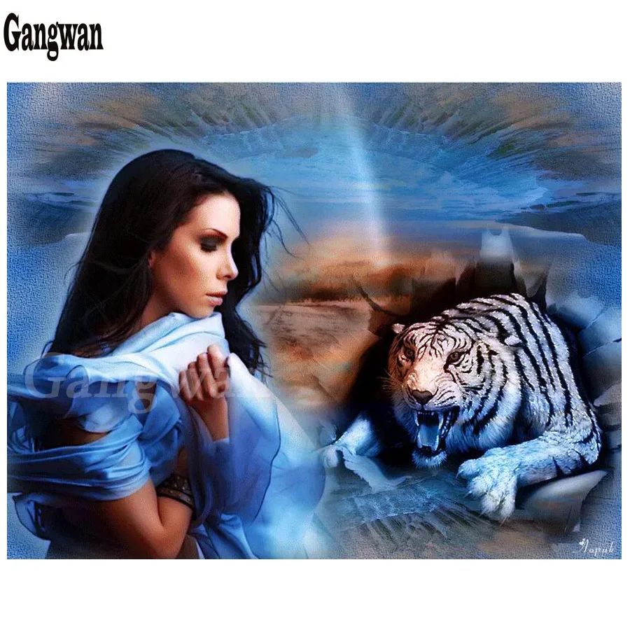 

Алмазная картина фантазия красота и тигр 5D Вышивка крестиком квадратная круглая Алмазная вышивка с изображением людей Стразы картины деко...