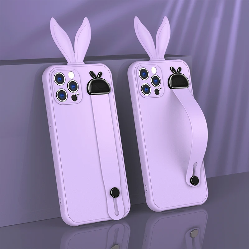 

Luxury Liquid Silicone rabbit ears Phone Case For Huawei Nova7 SE Pro P40 P30 Mate 30 20 Pro Plus Cover With Mobile phone stents
