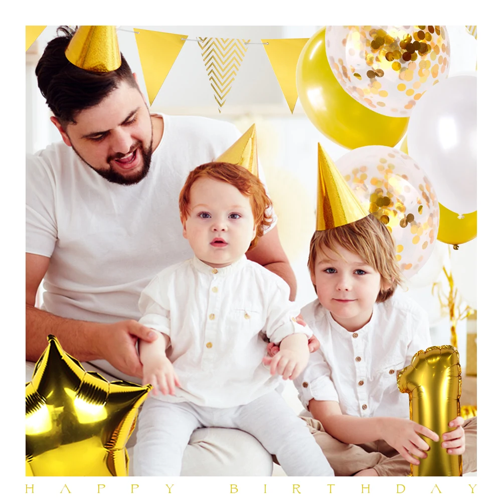 Золото 1st ко дню рождения белый баннер на день с 10 дюймов рисунком пятиконечной