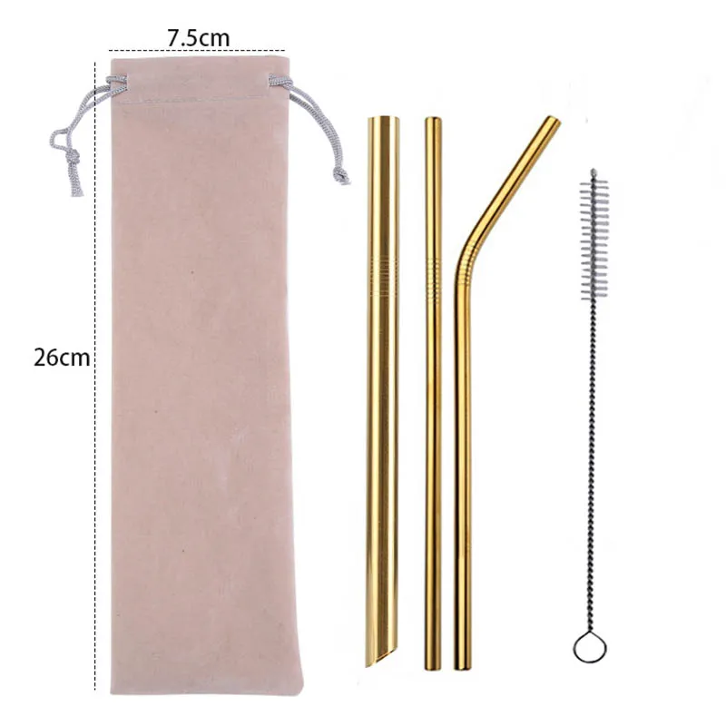 Beige Bag Gold 5 шт. 304 нержавеющая сталь остроконечные соломенные многоразовые металлические трубочки для питья набор с кистью и сумкой для дома вечерние аксессуары для бара - Цвет: Beige Bag Gold