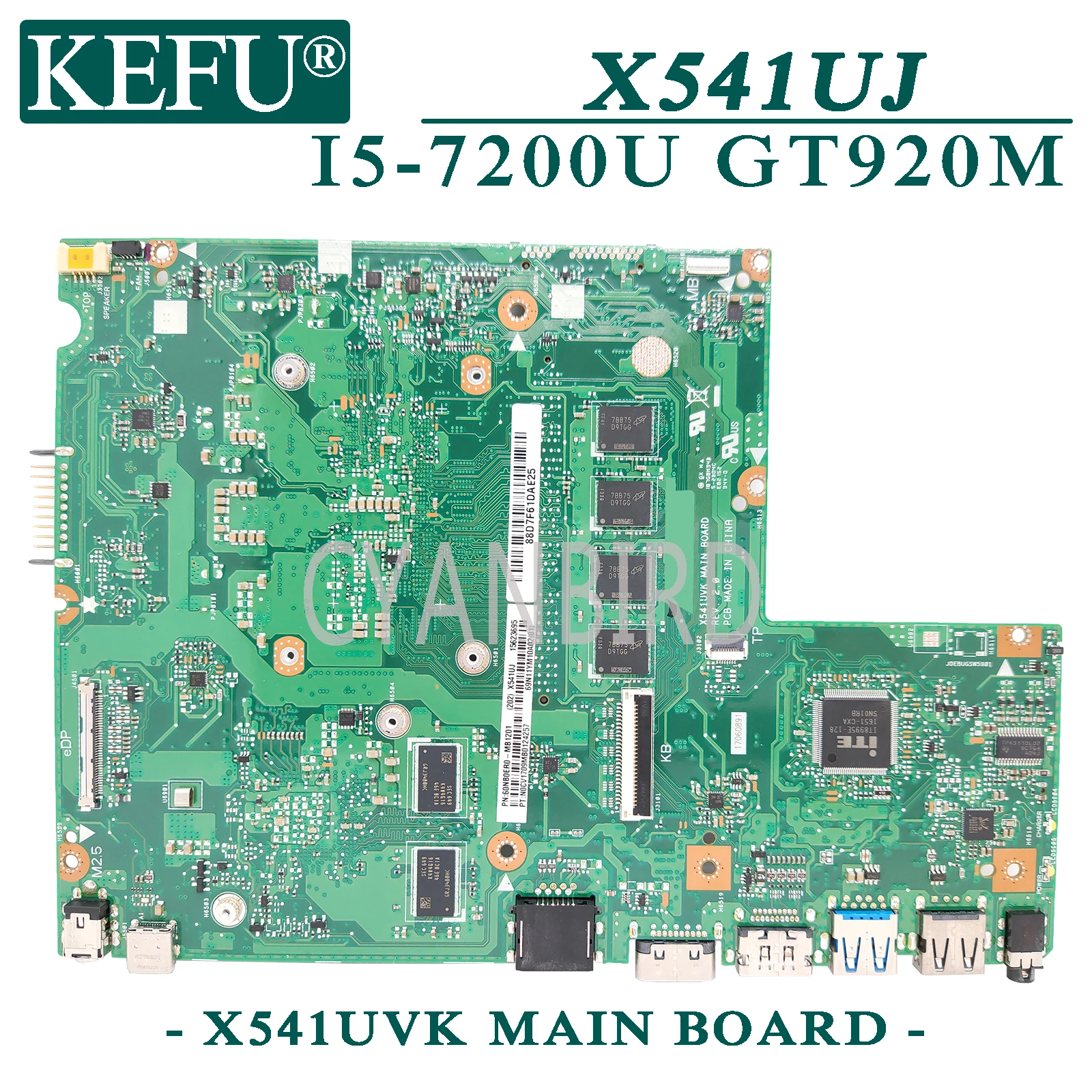 KEFU X541UVK оригинальная материнская плата ASUS X541UJ X541UV X541U с 4GB RAM I5 7200U GT920M для