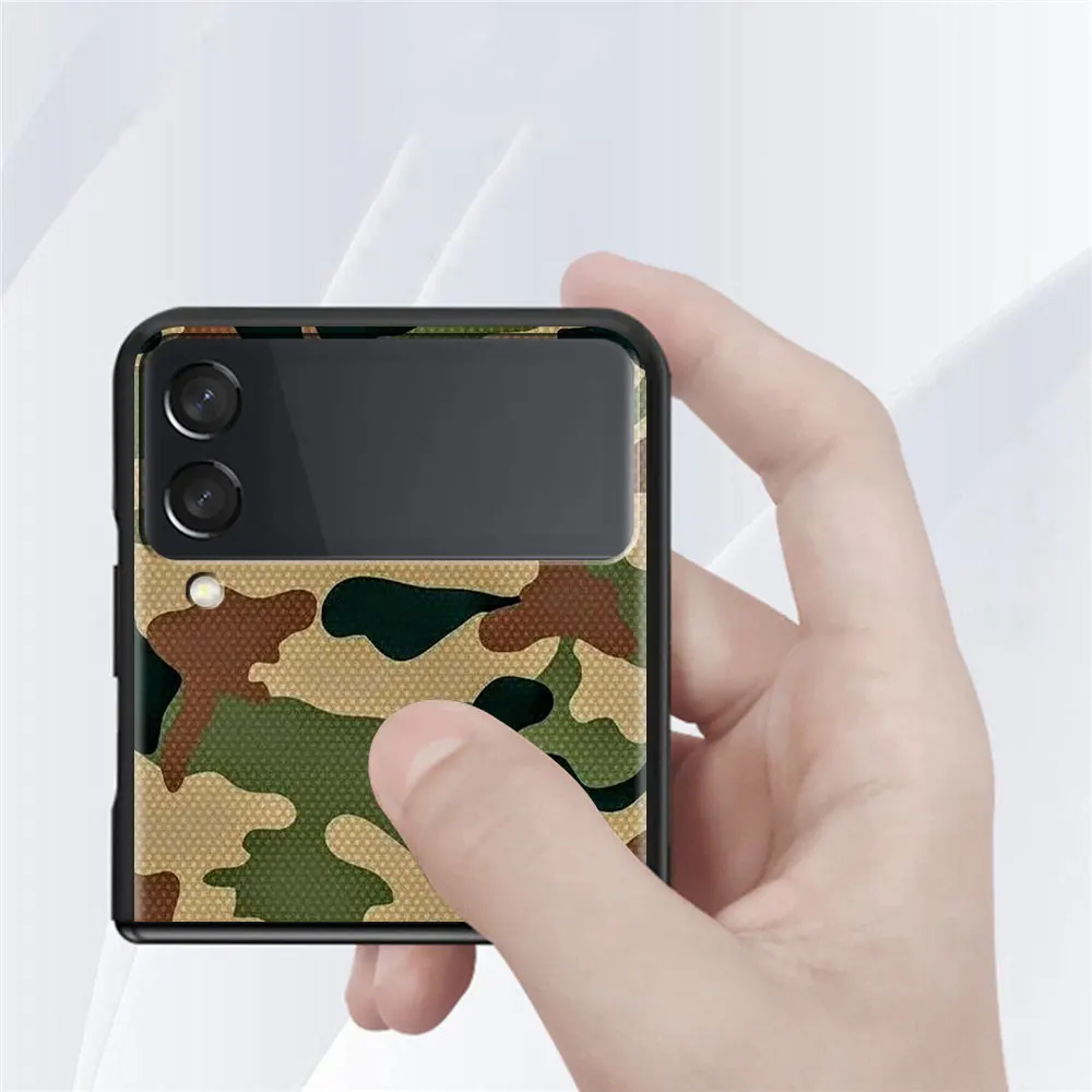 phone case for samsung galaxy z flip 3 5g black hard cover zflip 3 luxury shockproof bumper cases fundas camouflage pattern army free global shipping