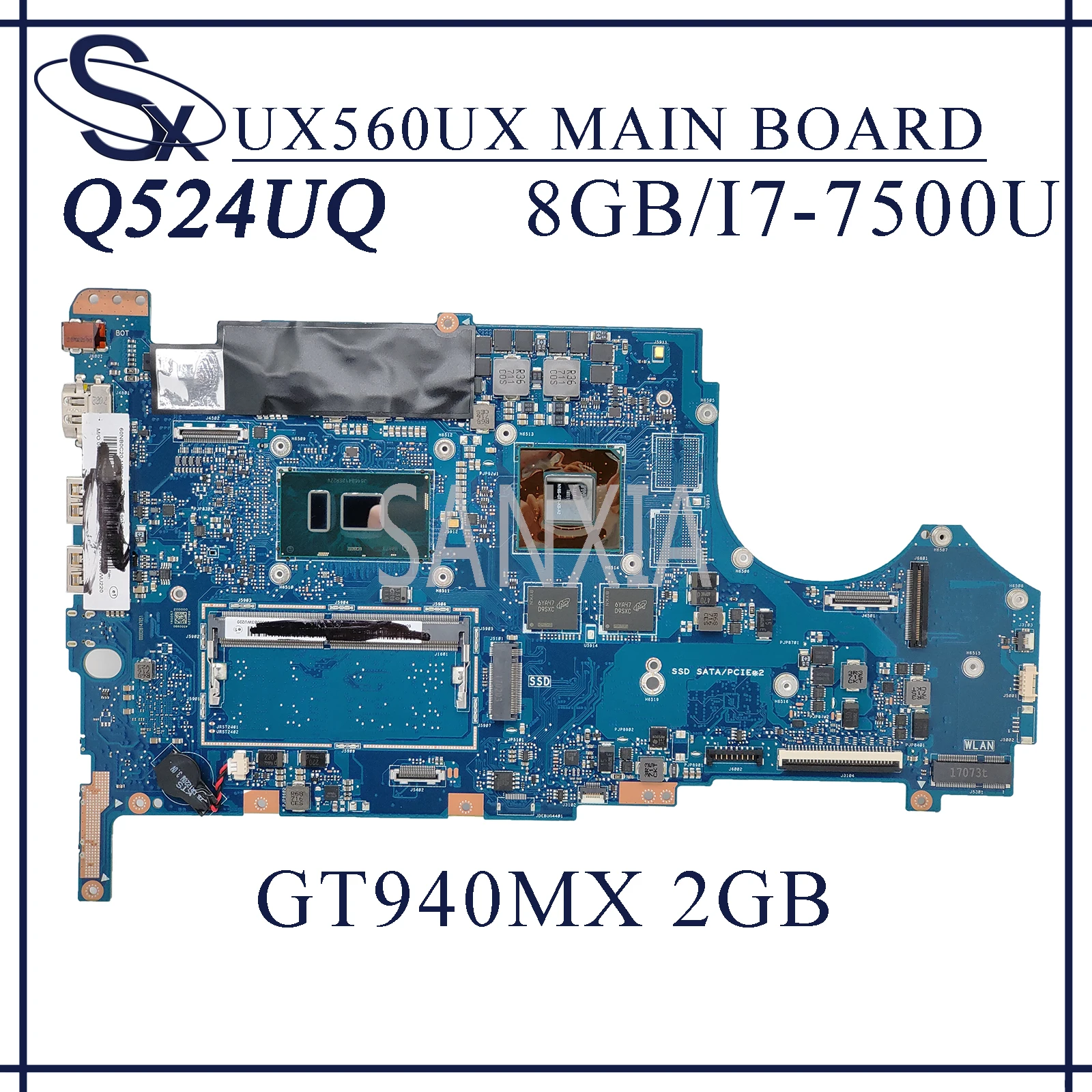 

KEFU UX560UX Laptop motherboard for ASUS ZenBook Flip Q524UQ original mainboard 8GB-RAM I7-7500U GT940MX