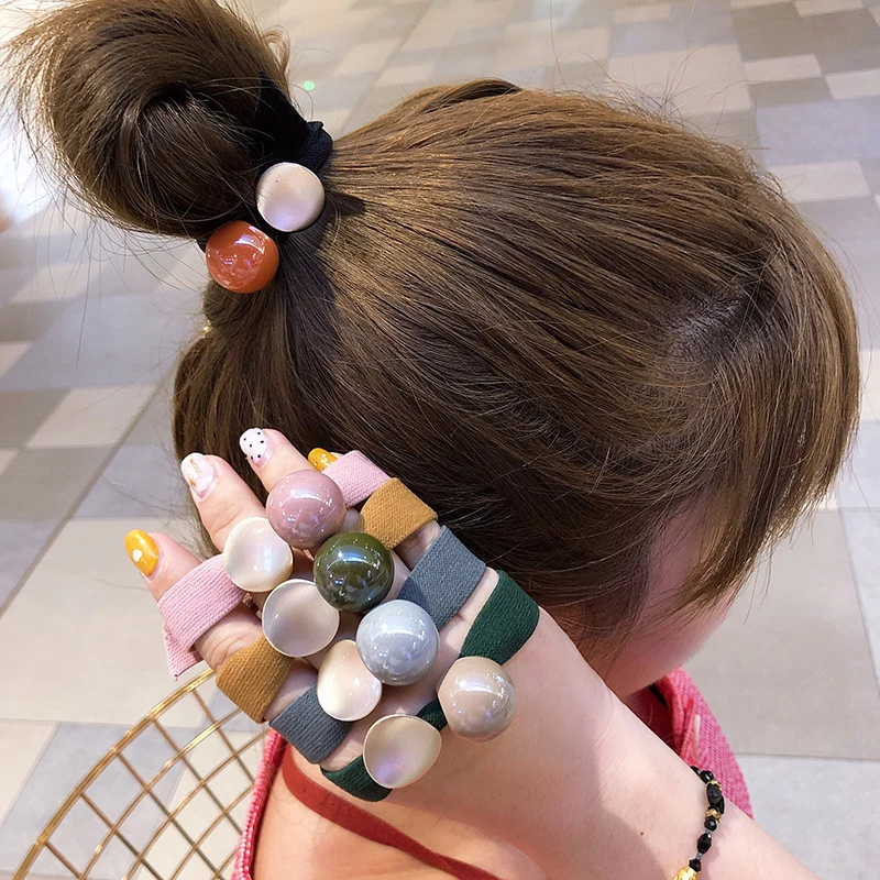 

Korean Geometric Elastic Hair Rope 1PC Women Girl Adjustable Ponytail Holder Ball Smiley Hair Rubber Gift 23 Colors Simple Band