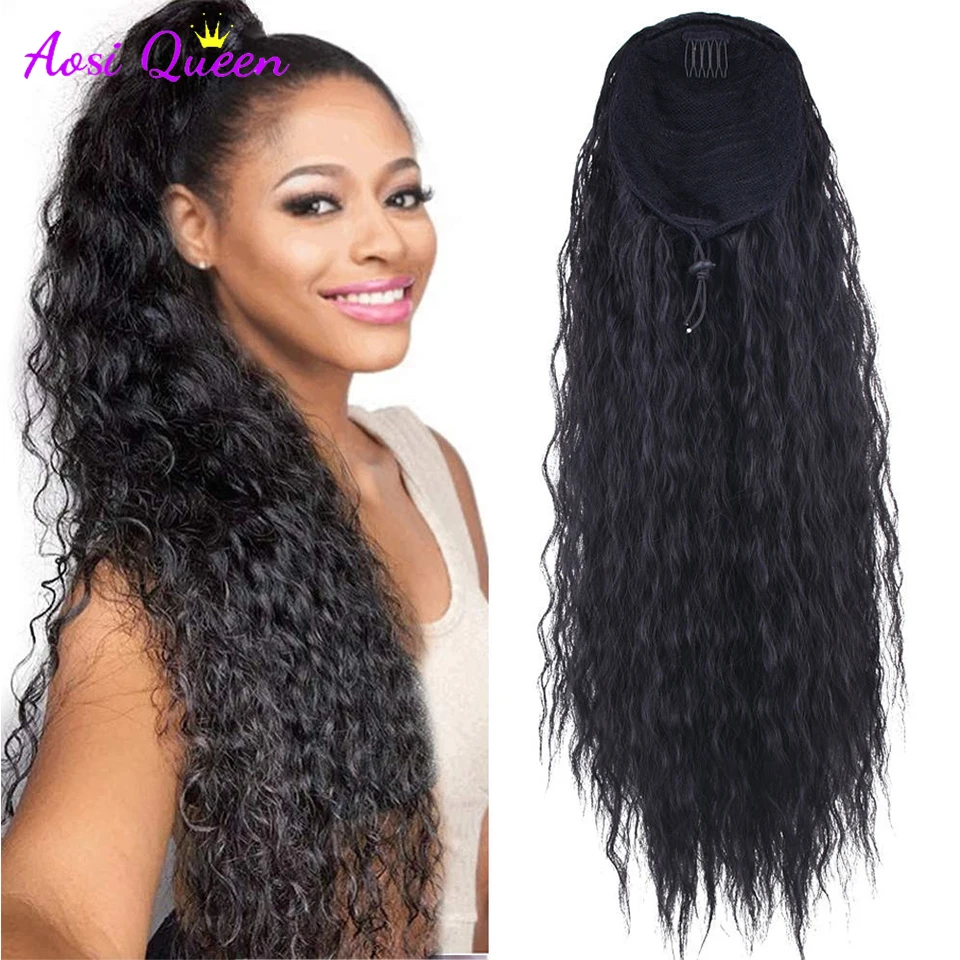 

AS Long Kinky Curly Ponytail Synthetic Drawstring Ponytail Chip-In Hair Extension Long Ponytail Drawstring
