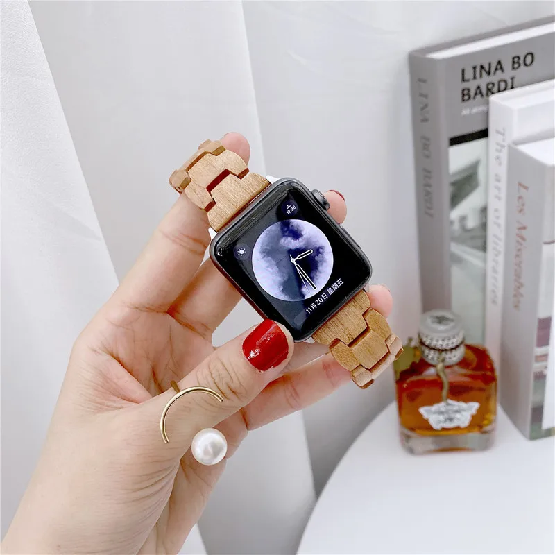 Роскошный браслет из вишневого дерева для Apple Watch 44 мм 40 38 42 IWatch Series 6 5 4 3 2 1