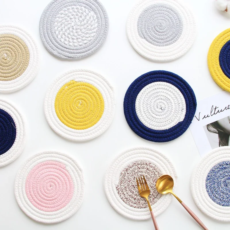 

Japanese Style Cotton Placemat Woven Cotton Rope Anti-scalding Table Mat Bowl Mat Nordic Simple Pot Mat Heat Insulation Mat