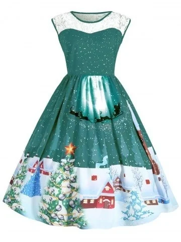 

FEECOLOR 1PCS Women Ladies Sexy Lace Patchwork Sleeveless Fashion Christmas Dress