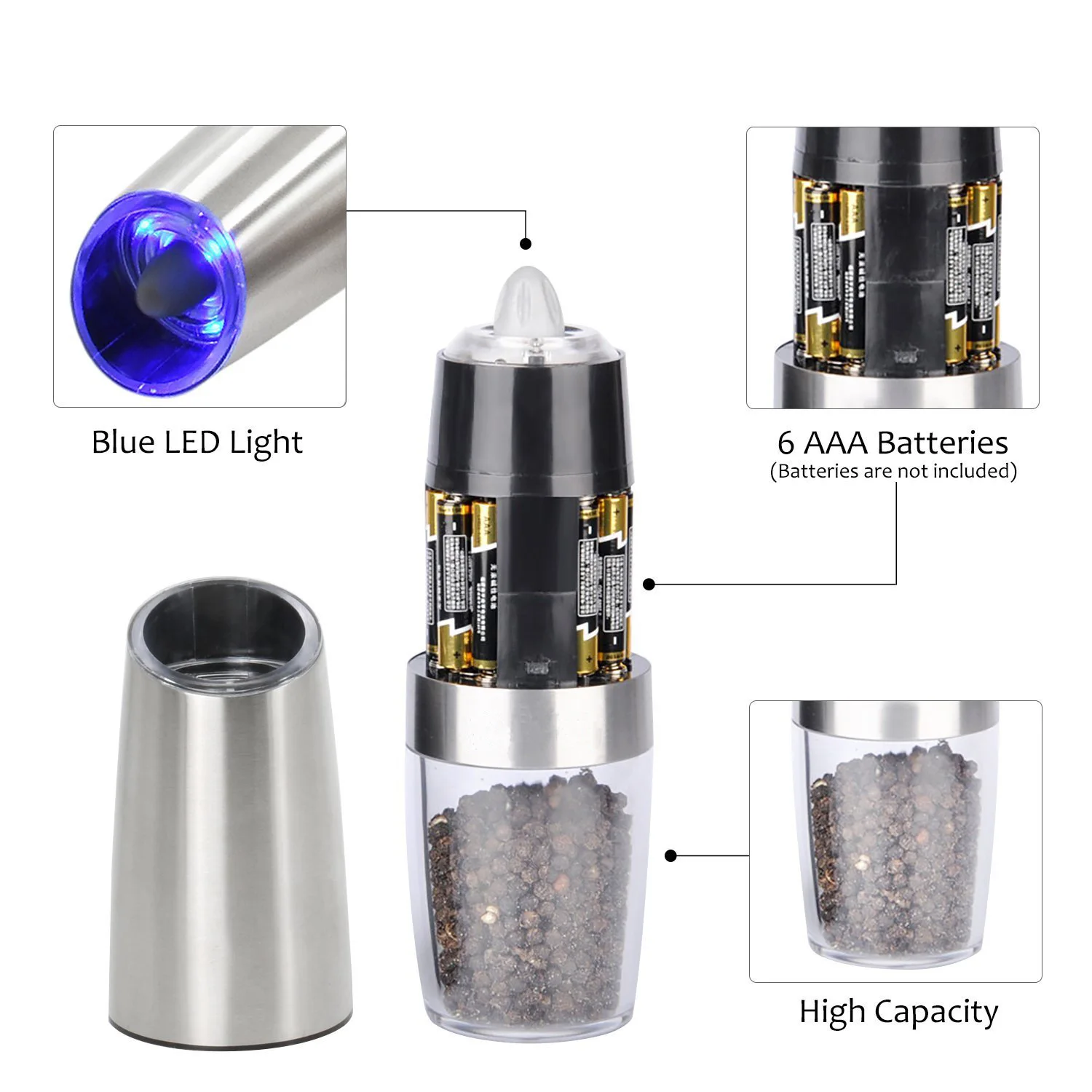 electric salt pepper mill stainless steel spice mill grinder salt and pepper grinder adjustable coarseness kitchen gadget sets free global shipping