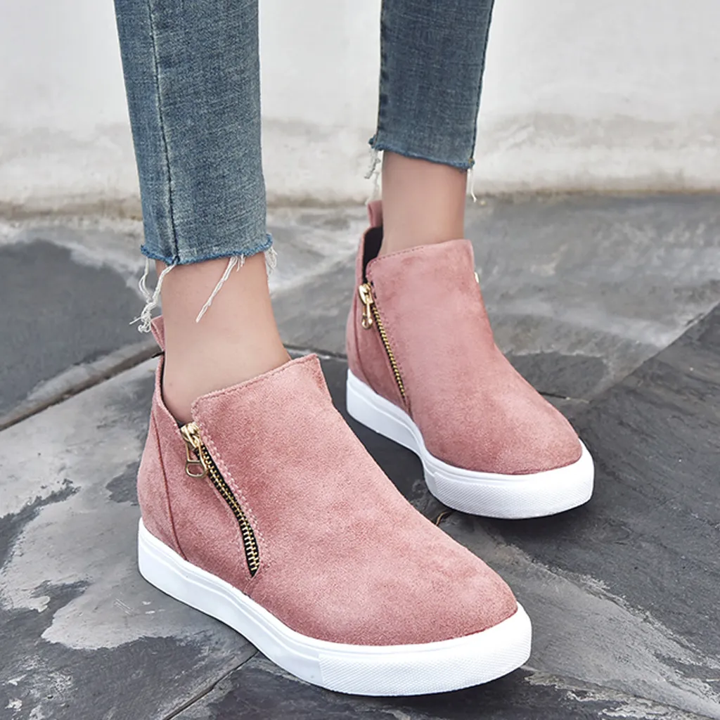 Ботинки на платформе женская повседневная обувь плоской подошве молнии ботинки