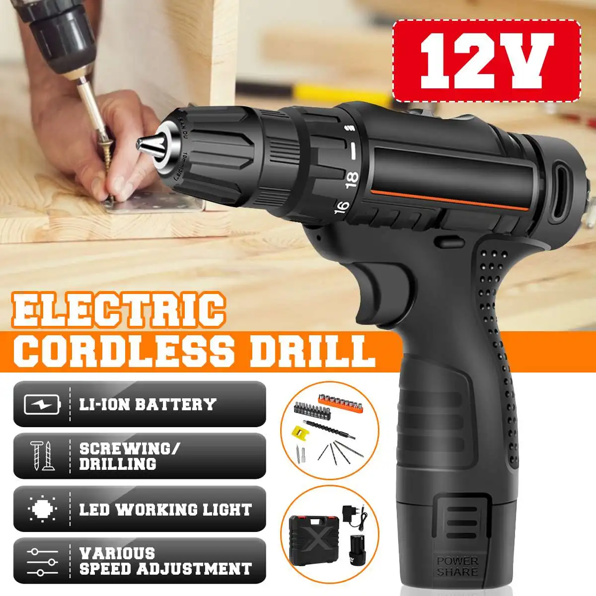 

Brushless Electric Hammer Drill Electric Screwdriver 30Nm Torque Rechargable Cordless Impact Drill With Makita Battery